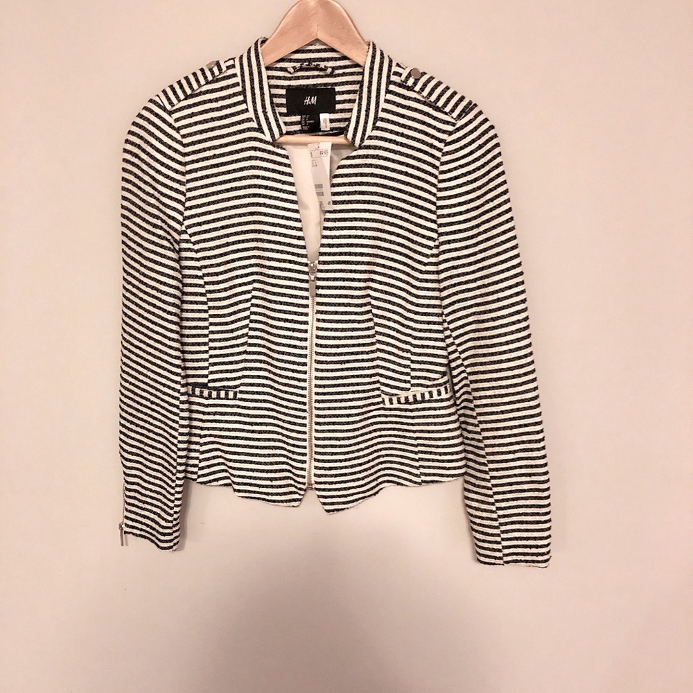 H&M Black and White Metallic Stripe Blazer